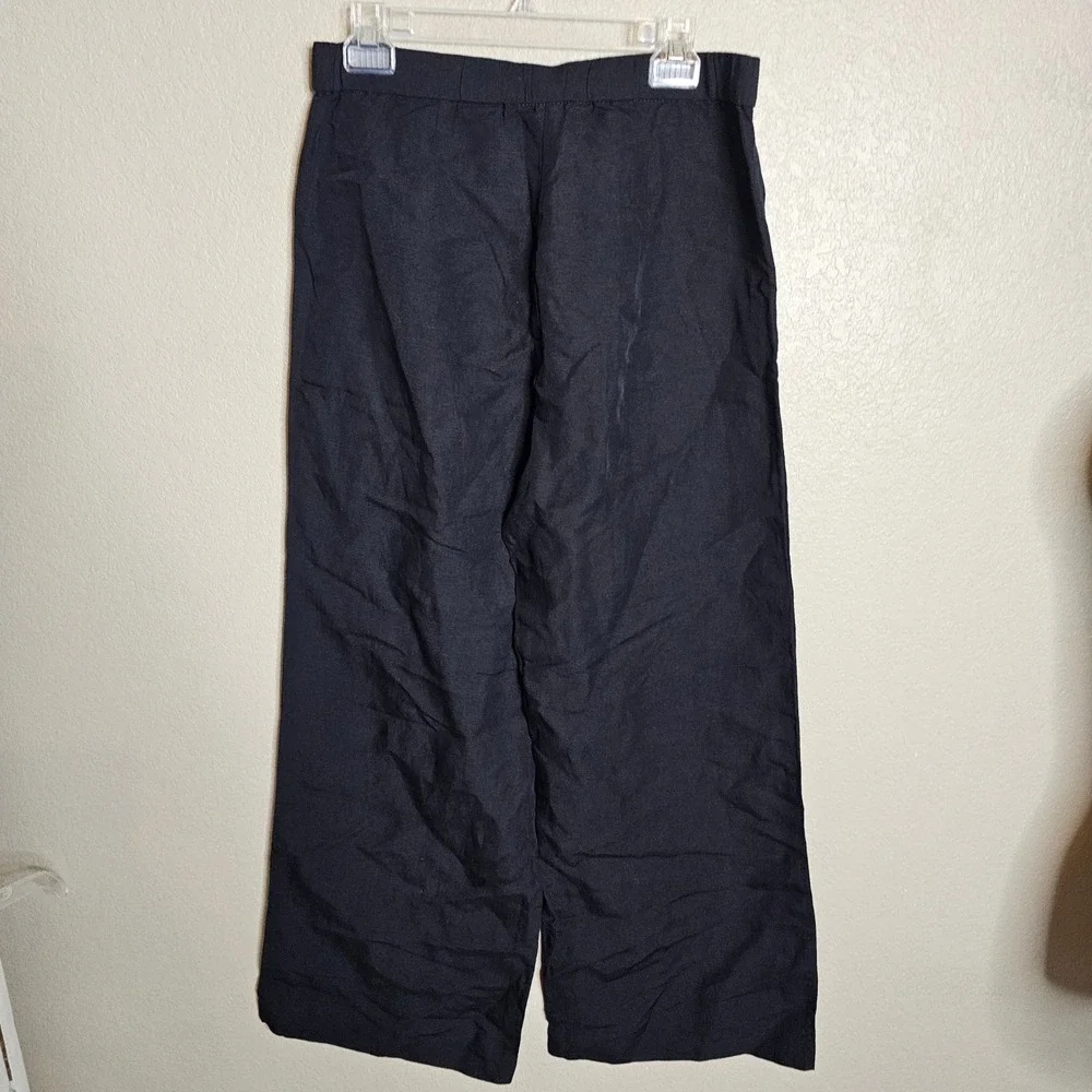 NWT H&M Women Black Linen Blend Wide Leg High Rise Dress Pants  12
